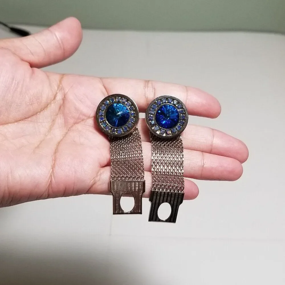 Vintage Rivoli Blue and Aurora Rhinestones Cufflinks Set - Picture 4 of 6